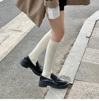 Medias Largas De Mujer En Color Sólido Estilo Preppy Japonesa Moda Dulce Medias De Algodón Y Poliéster Con Elástico Para Otoño E Invierno - details 0