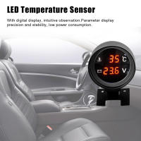 Gauge Digital LED Redondo Para Coche Camión Moto 2 En 1 Temperatura Y Voltaje Medidor De Temperatura Y Voltaje 12V 24V - details 0