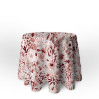 LaFábricadelasTelas - Falda o ropa de Mesa Camilla Redonda flores algodón color rojo-teja, gris-azul-marrón. Primavera Verano Loneta estampada flores algodón. Faldón Faldilla enagüilla - details 0