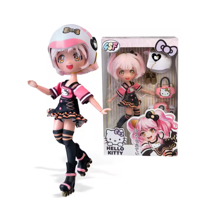 4SF - Hello Kitty Golden Diva Roller, Muñeca Fashion Japonesa Patinadora, Figura de 19,5 cm con 15 Puntos de Articulación, Incluye Casco, Bolso, Equipo de Música y Botines, Famosa (HKTF1000) - 1