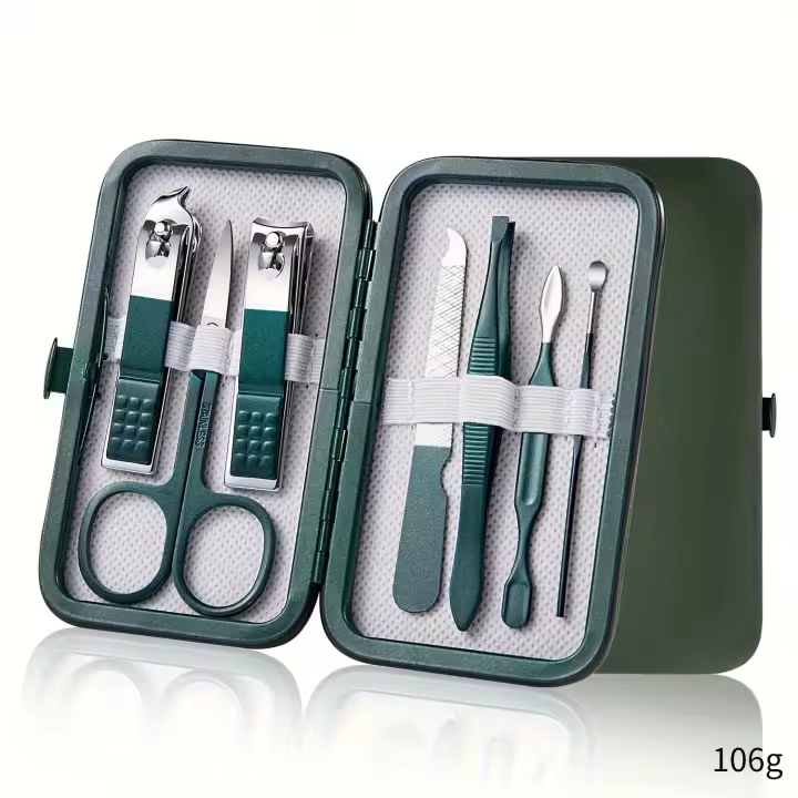 Set de manicura 7-18 piezas Kit de cortaúñas Herramientas de Cuidad de uñas de Maple inleable profesional con estuche de viaje de cuero para hombre y Mujeres - 1
