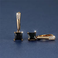 Pendientes De Anillo Geométricos Para Mujer Con Piedras De Zircón Negro Y Color Champán Dorado Joyería De Boda Moda - details 2