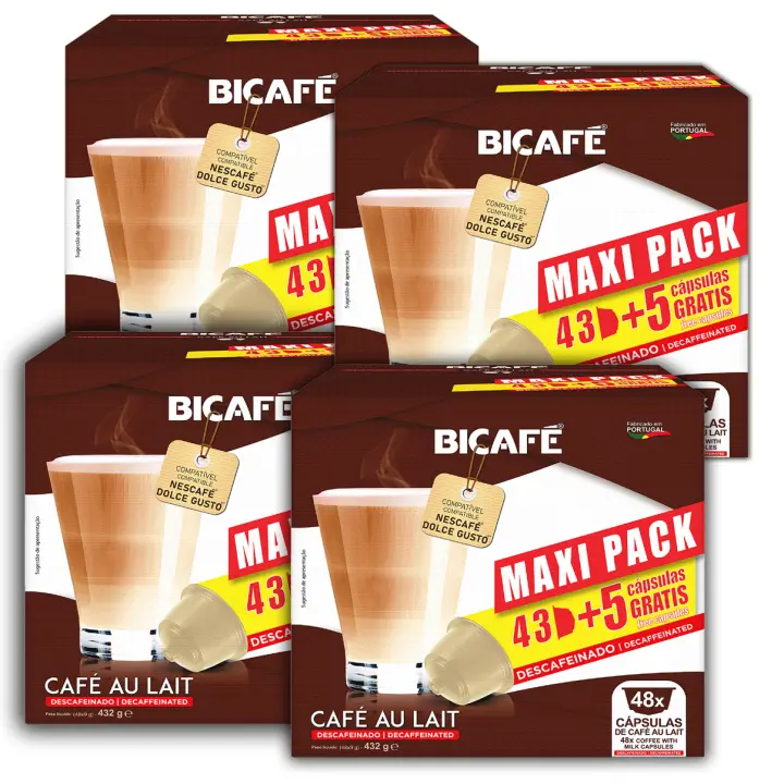 Bicafe - (4 X 48) 192 Cápsulas Café con Leche Descafeinado - Capsulas Dolce Gusto Compatibles Bicafe - Para Cafeteras Krups - 1