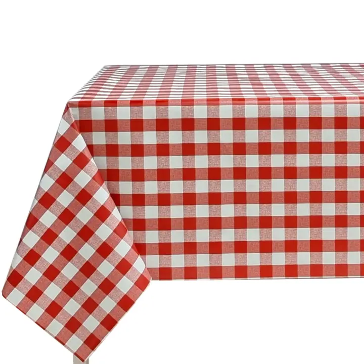 Mantel PVC, Hule, Para mesa rectangular,  Impermeable, Fiesta, Primavera, Cuadro Rojo, Vicky - 1