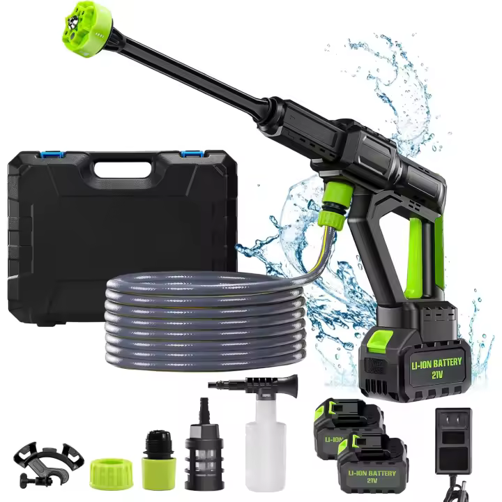 Hidrolimpiadora Portátil 80 BAR (1160 PSI) - Motor Sin Escobillas - 6 en 1 con Espuma Activa - Batería 4.0Ah (60 min) - 3 Velocidades｜Para Auto/Suelos｜IPX5 - Plegable - 1