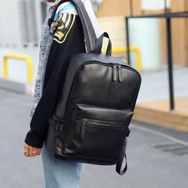 Mochila informal de moda para hombre, bolso de cuero impermeable para ordenador portátil - 1