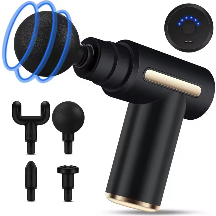 Mini pistola de masaje: masajeador muscular portátil de mano de 6 velocidades con 4 cabecales, Super Silencioso para casa, oficina, entrenamiento, Viajes, Gift PARA EL Día del Padre y La Madre. - 1