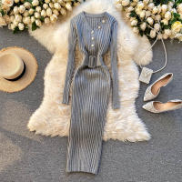 Vestido Bodycon Elegante De Mujer REALEFT Otoño Invierno 2024 Con Cinturón Y Botones De Manga Larga Estilo Casual Longitud Pierna - details 38