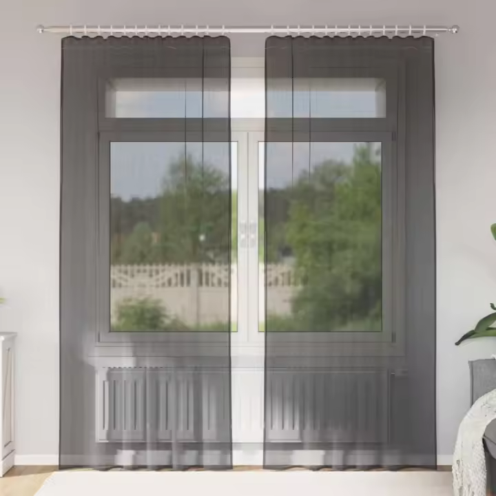 vidaXL Cortinas de gasa con bolsillos para varillas 2 uds. en color Negro/Marrón/Azul real y más | protección solar decorativa para ventanas hogar oficina dormitorio fácil de instalar - 1
