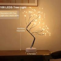 Lámpara De Mesa Árbol De Noche LED Con Encendido Por Toque Y USB/Batería Decoración De Flores Artificiales Bonsái Para Escritorio - details 8