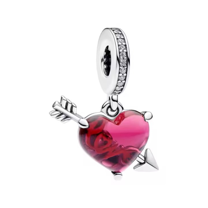Charm Colgante de Cristal de Murano Corazón Rojo y Flecha - Charm Universo - 1