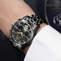 Reloj De Pulsera Automático Para Hombre OLEVS Estilo Business Impermeable Con Correa De Acero Inoxidable Calendario Esqueleto Display Numeral Romano - details 3