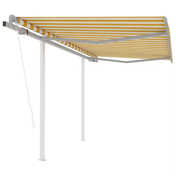 vidaXL Toldo retráctil automático con postes amarillo y blanco 3x2,5 m - 1