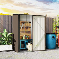 Outsunny Cobertizo de Jardín Exterior 1,34 m² 161,5x94,5x196 cm Caseta de Jardín Exterior Metálica con 1 Puerta y Cerradura para Almacenamiento de Herramientas para Patio Terraza Marrón - details 1