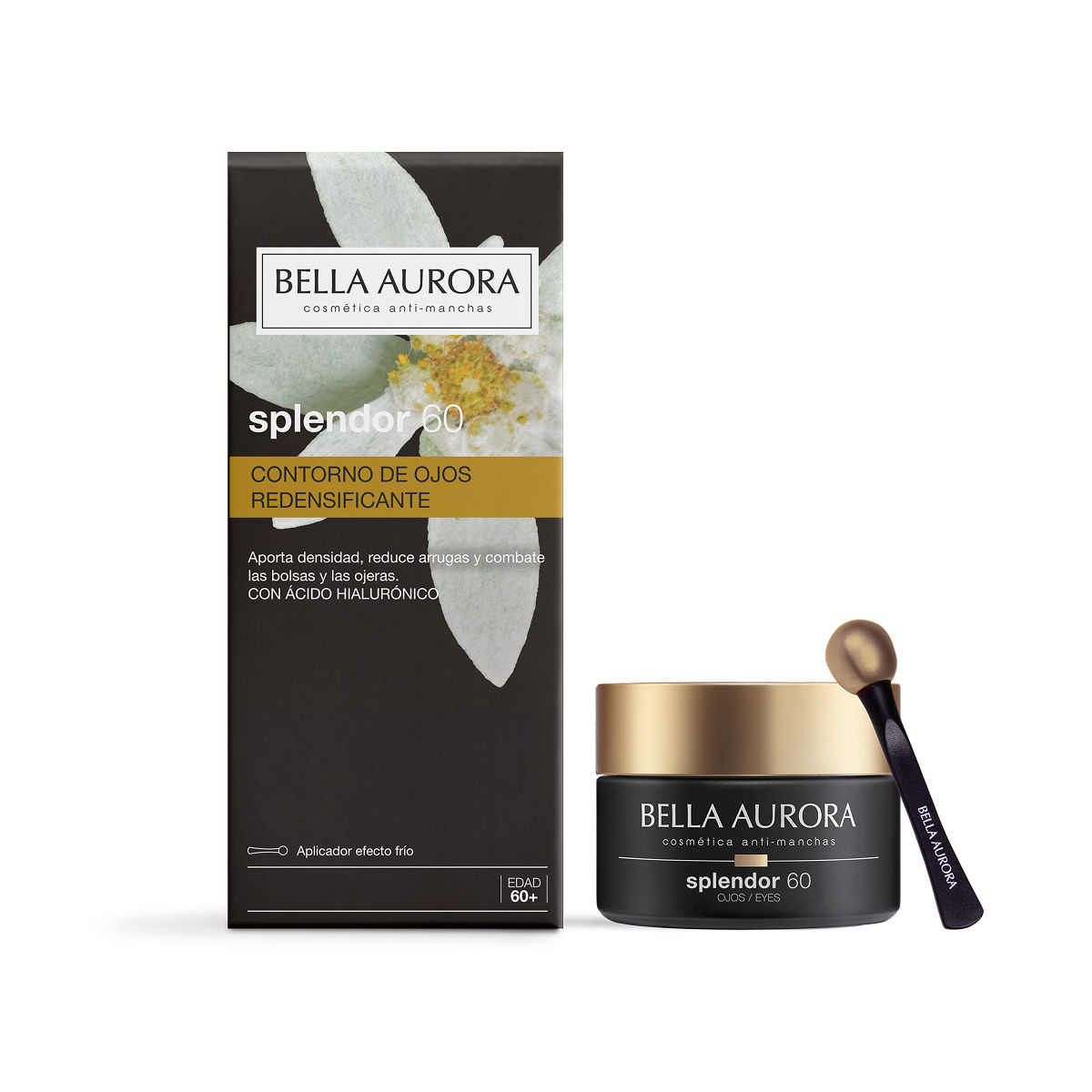 Bella Aurora Splendor 60 Contorno de Ojos Antiedad | Arrugas, Bolsas y Ojeras | Con Ácido Hialurónico + Aplicador Efecto Frío | Reafirma e Hidrata | Piel Madura | 15 ml