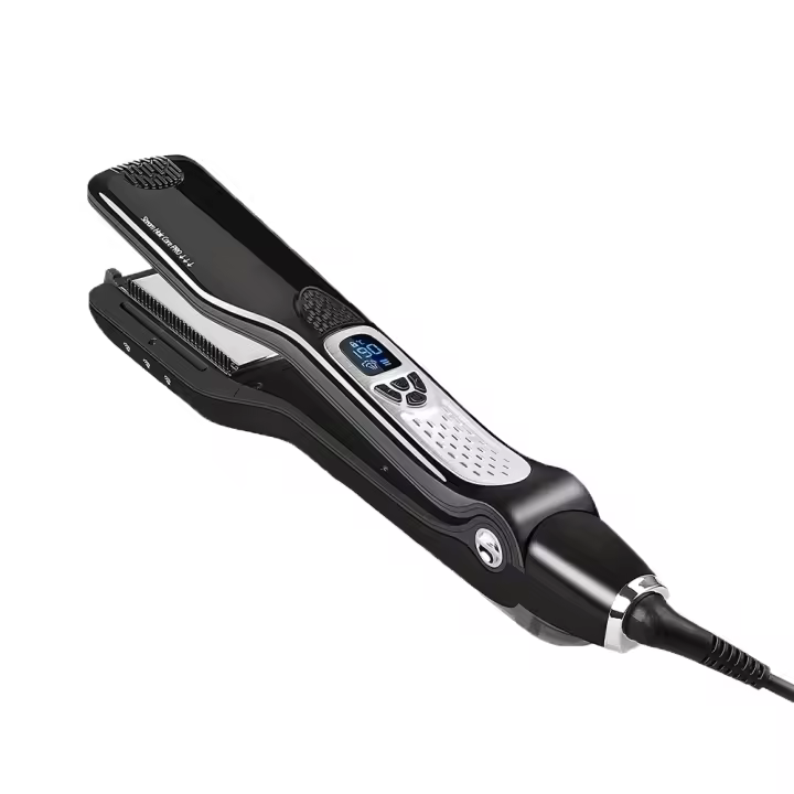 Plancha de vapor para alisar y rizar, revestimiento de turmalina, 56 vatios, voltaje universal 110-240 V, apta para todo tipo de cabellos - 1