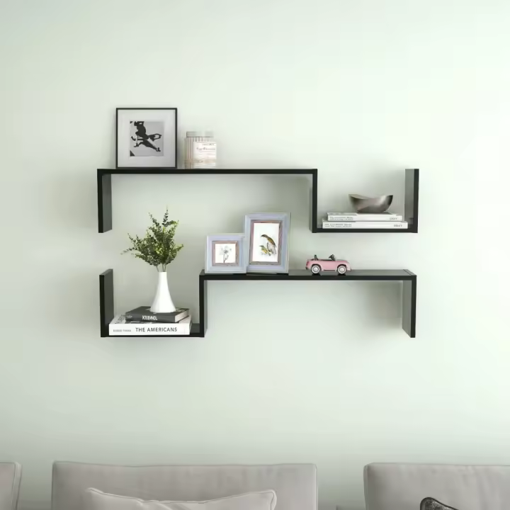 Estantes de pared 2 uds madera contrachapada negro 100x15x20 cm - 1