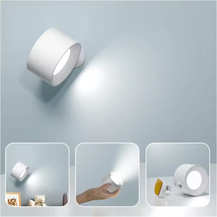 Lámpara de pared para interiores, lámpara de pared LED táctil con puerto de carga USB, control táctil, 3 niveles de brillo, 3 temperaturas, lámpara de noche giratoria de 360° para dormitorio [Clase energética G] - 1