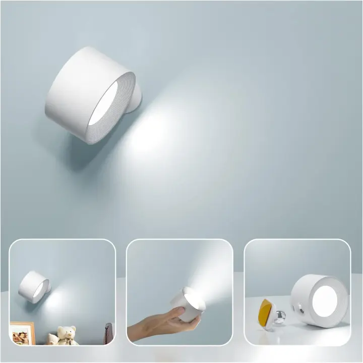 Lámpara de pared para interiores, lámpara de pared LED táctil con puerto de carga USB, control táctil, 3 niveles de brillo, 3 temperaturas, lámpara de noche giratoria de 360° para dormitorio [Clase energética G] - 1