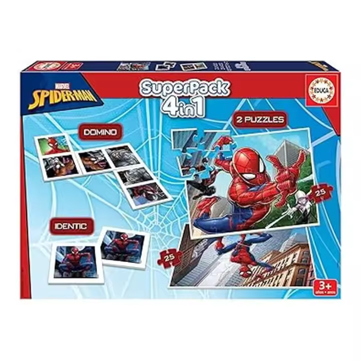 Educa Superpack Spiderman Dominó Identic y 2 Puzzles 25-50 Piezas 19353 - 1