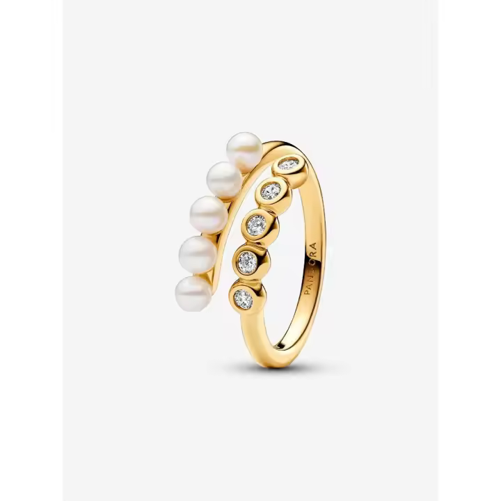 Pandora - Anillo Abierto with Perlas cultivadas de Agua Dulce tratadas y Piedras-Baño de Oro de 14K - 1