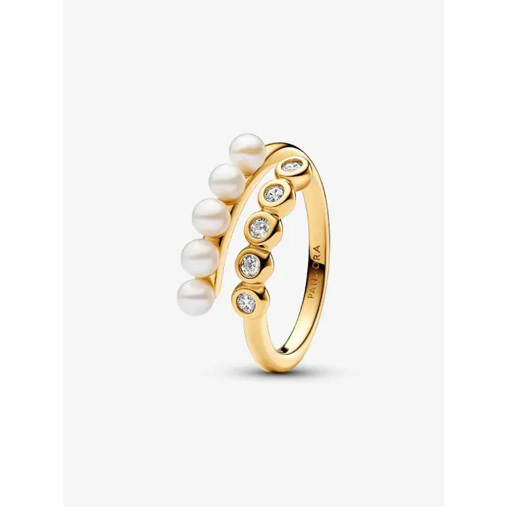 Pandora - Anillo Abierto with Perlas cultivadas de Agua Dulce tratadas y Piedras-Baño de Oro de 14K - 1