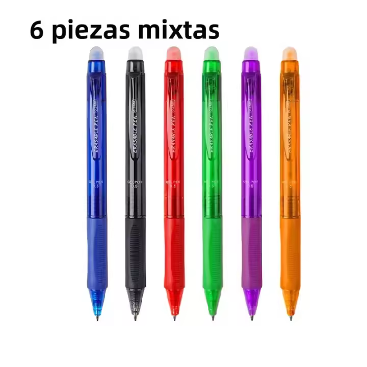 Set De 6 Bolígrafos De Gel Retráctiles Y Borrables 0.5mm Multicolor Tinta Magia Para Escuela Y Oficina Suministros De Escritura Con Mango Lavable - 1
