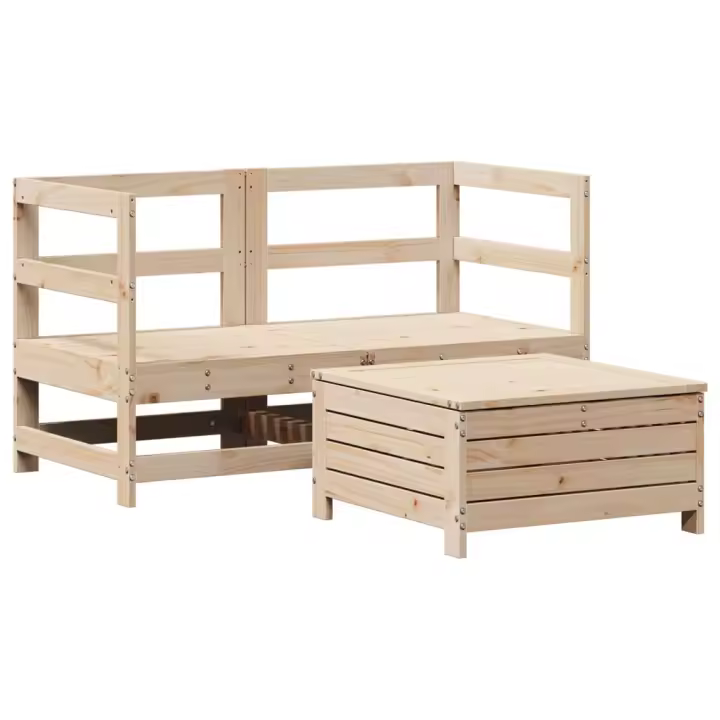 vidaXL Juego de sofás de jardín 3 piezas madera maciza de pino - 1