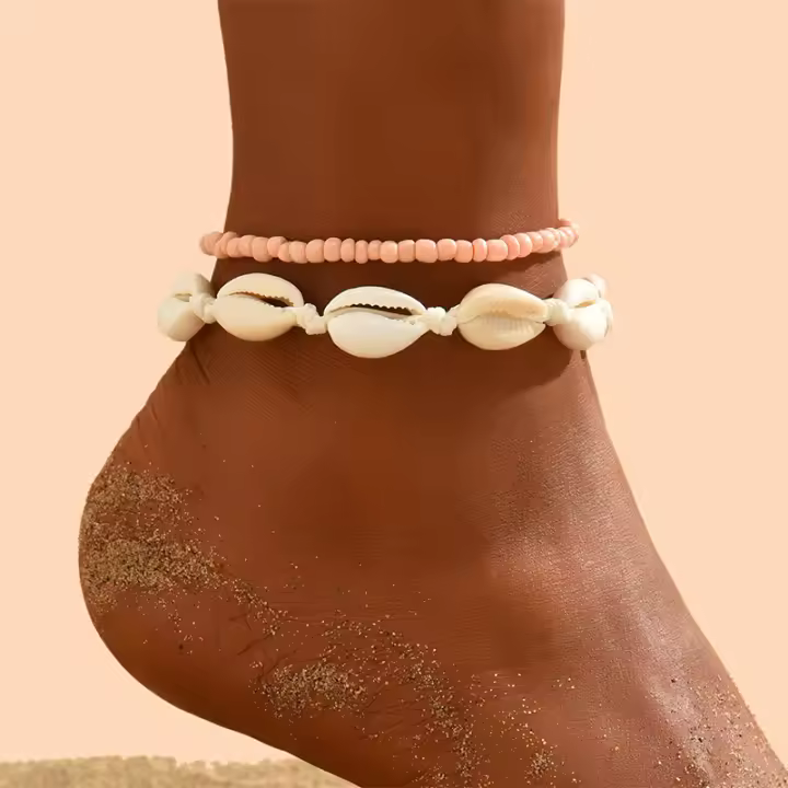 2PCS Pulseras De Tobillo Con Concha Natural Y Cuentas De Resina Para Mujer Joyería De Playa Bohemia Accesorio Veraniego Para Pies - 1