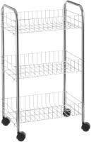 Carro verdulero de Cocina con 3 Niveles con Ruedas, Color Blanco Color Metal，Carrito Auxiliar con Ruedas y Bandejas de Malla Metálica para Cocina Baño Salón，Carrito Verdulero Blanco - details 3