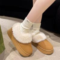 Botas De Invierno Para Mujer 2024 Con Forro De Peluche Corto Botas De Nieve Deportivas Casual Bota De Motociclista De Cuero CANVAS Suela De Goma Tacón Plano - details 5