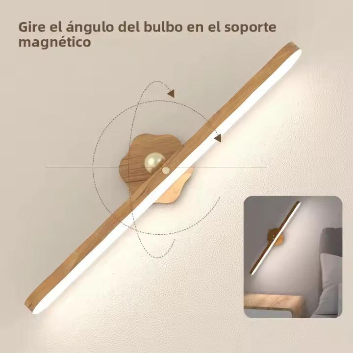 Lámpara De Noche LED De Madera Con Espejo Luz Frontal Recargable Portátil Magnética Para Pared Para Dormitorio Lámpara De Borde Táctil - 1