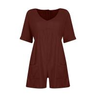 Monos De Verano Casuales Para Mujer Con Hombros Descubiertos Y Mangas Cortas Ruched Estilo Romper De Piernas Largas Con Bolsillos De Poliéster - details 26