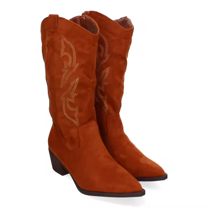 PuntoSalao Botas camperas tacón medio estilo cowboy para mujer color camel YG810 - 1