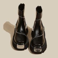 Botas Cortas De Terciopelo Para Mujer Invierno Con Tacón Cuadrado Y Suela Gruesa Zapatos Confortables Y Moda Tobilleras Cálidas Y Elegantes - details 2