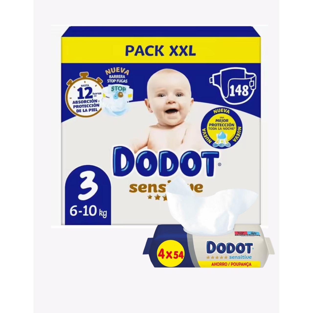 Dodot Pack Pañales y Toallitas Sensitive - Disponible en Talla 1, 2 y 3