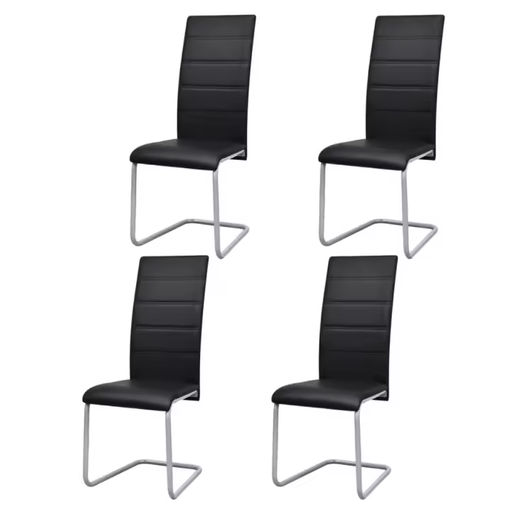 vidaXL Sillas de comedor voladizas 4 unidades cuero sintético negro - 1