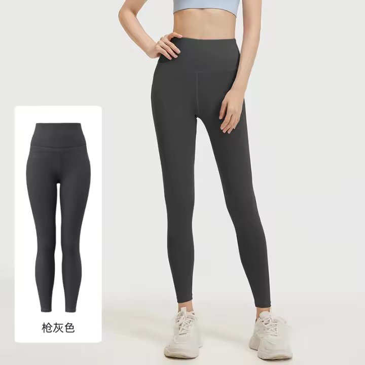Pantalones de yoga color melocotón color piel, cintura alta, realce de cadera, pantalones de fitness para correr, ejercicio, adelgazamiento abdominal, pantalones de yoga para mujer - 1