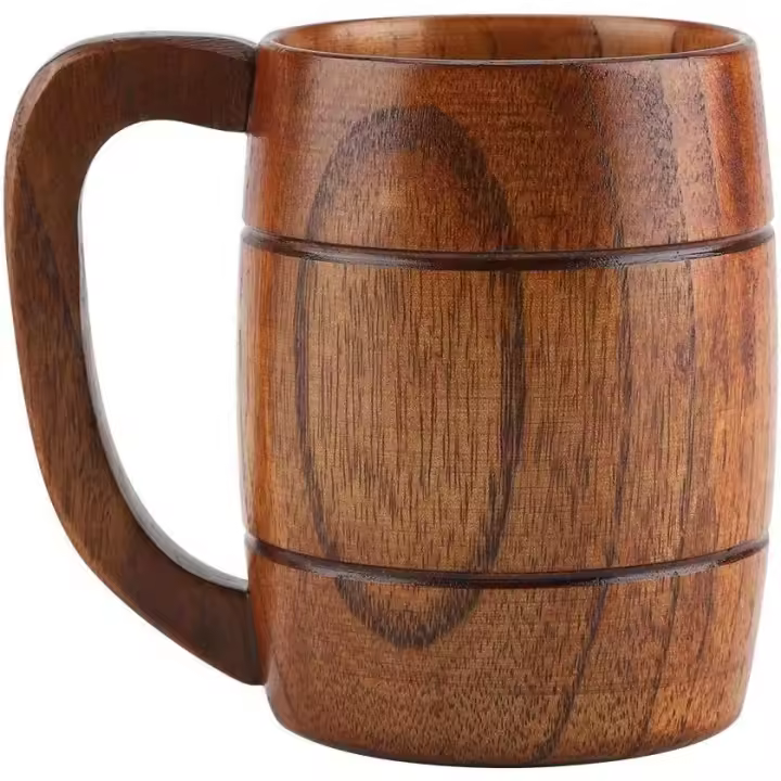 Jarra de cerveza de madera natural con asa, jarra de cerveza de madera natural, taza de madera para beber con asa para Oktoberfest, fiesta de la cerveza, hogar, oficina - 1