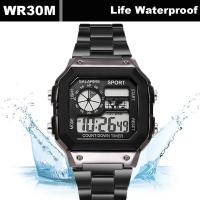 Reloj Deportivo De Lujo Para Hombre YIKAZE Con Correa De Acero Inoxidable Resistente Al Agua Y Luz LED Mostrador Digital Estilo Militar - details 8
