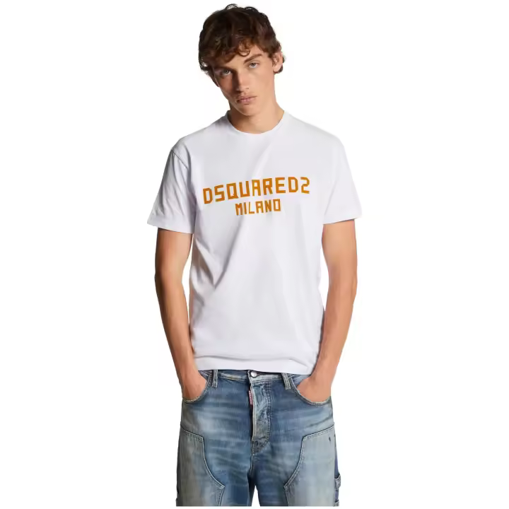 Camiseta DSQUARED2 Cool Fit de Manga Corta con Logo Flocado Color Blanco - 1