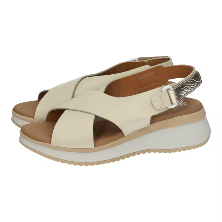 Sandalias marca OH! MY SANDALS para mujer en color hielo. Sandalias de piel mujer Oh My Sandals color hielo con tiras cruzadas y plataforma, hechas en España - 1
