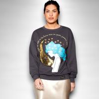 Sudadera Luna Anabel Lee Mujer | Gris Antracita Algodón Oversize | Maxi Print Lentejuelas Foil Dorado - details 5