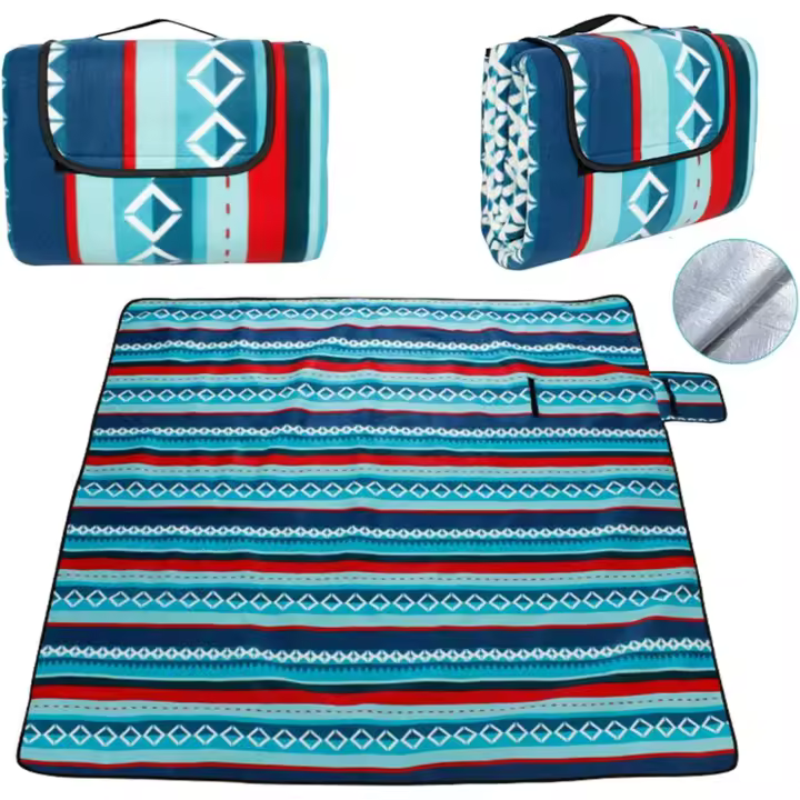 Manta de Picnic de 200 x 200 cm, Manta Plegable Impermeable de Tres Capas y con Asa, para Camping Jardín Camping, Senderismo y Picnic - 1