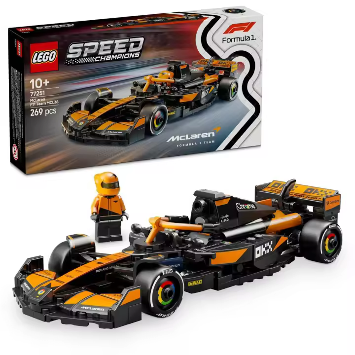 LEGO 77251 Speed Champions Coche de Carreras McLaren F1 Team MCL38, Vehículo de Fórmula 1 de Juguete, Maqueta de Construcción con 1 Minifigura de Piloto, Regalo para Niños y Niñas de 10 Años o Más - 1