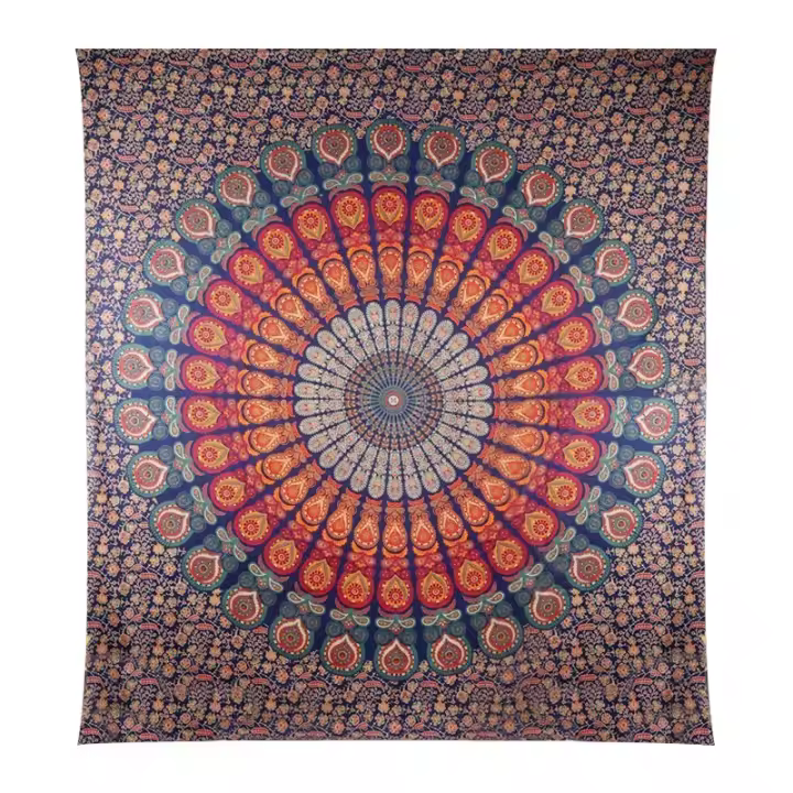 Alfombra Mandala, natural, 100% algodón, grande, versátil, colgante en la pared, decoración estética para dormitorio, ropa de cama, alfombra o - 1