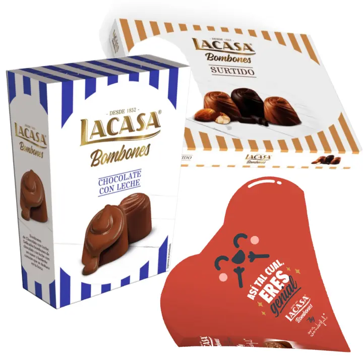 Pack Lacasa Bombones chocolate con Leche 72G & bombones corazón Mr Wonderfull 60G &  bombón surtido 95G - 1