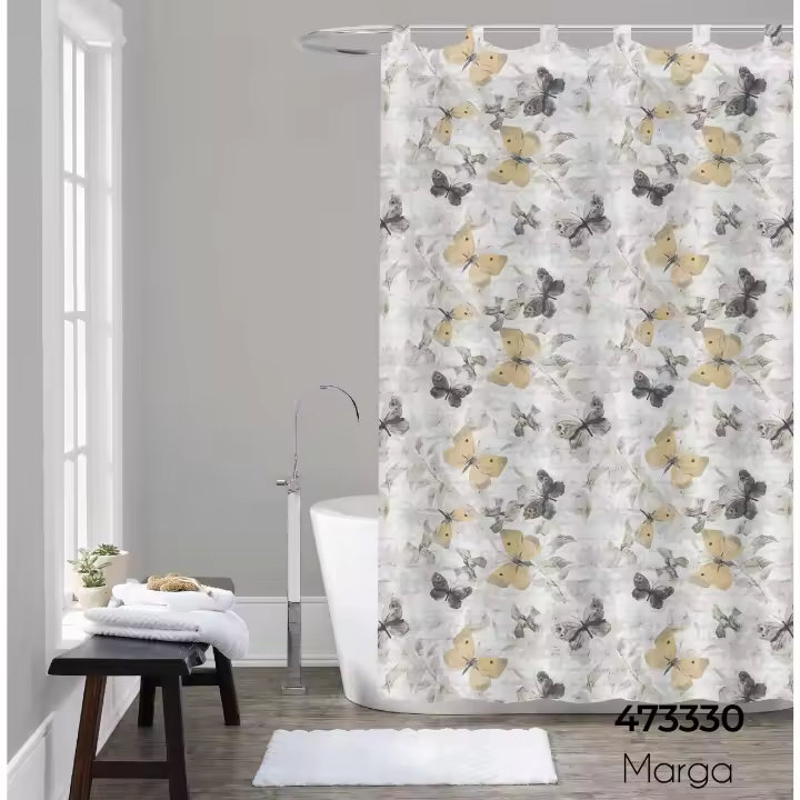 ARISE SHOP- Cortina de ducha textil con ganchos 180 x 200CM, 100% polyester,Dinos,Linda,Marga,Mar,Rania. - 1
