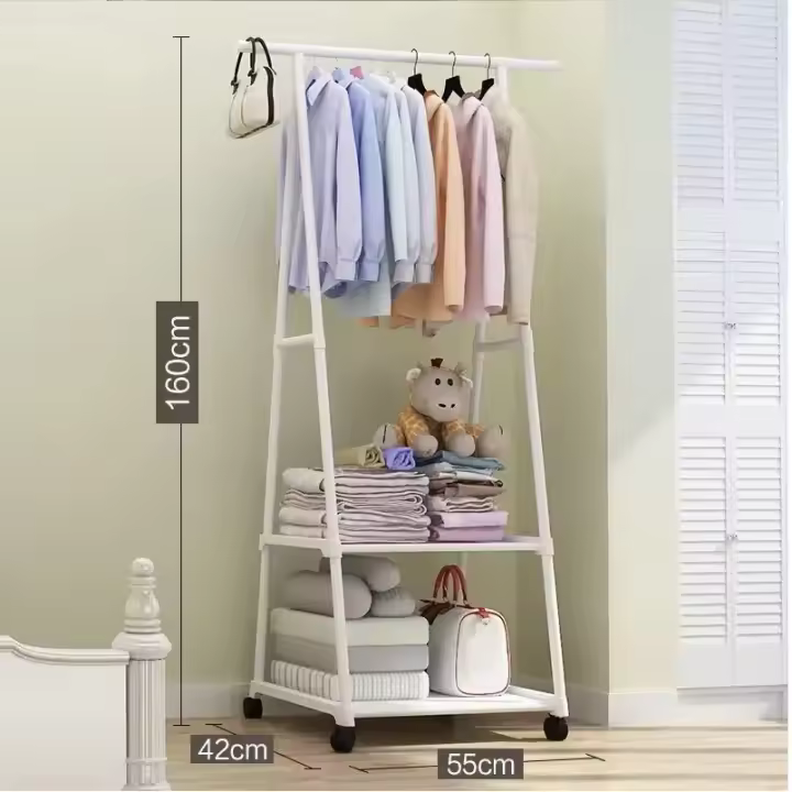 Percha de ropa sencilla, perchero montado en el suelo, dormitorio plegable Triangular, estante de almacenamiento con ruedas - 1