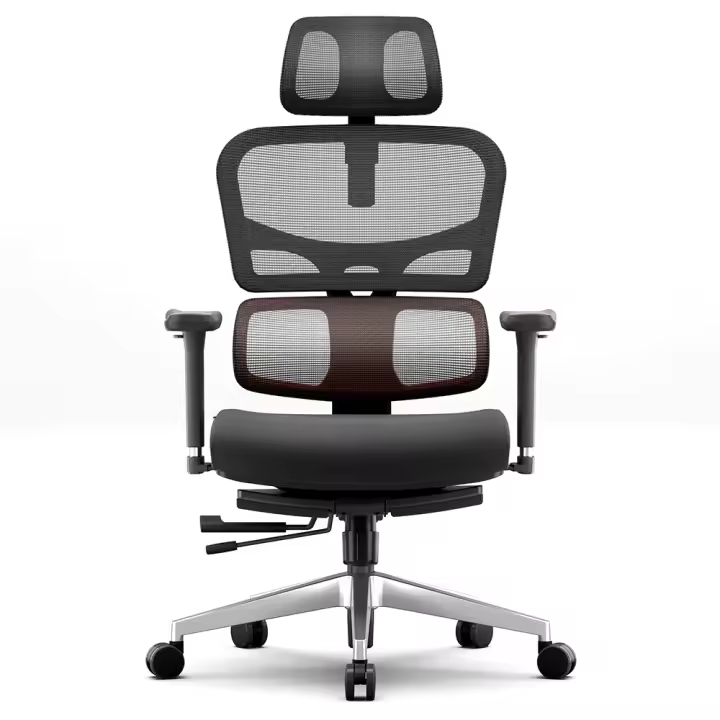 Silla ergonómica NEWTRAL NT002 con soporte lumbar adaptable y reposapiés, respaldo reclinable con 4 ángulos ajustables, reposabrazos, reposacabezas y 5 posiciones de bloqueo. Base de aleación de aluminio - Versión Pro - 1